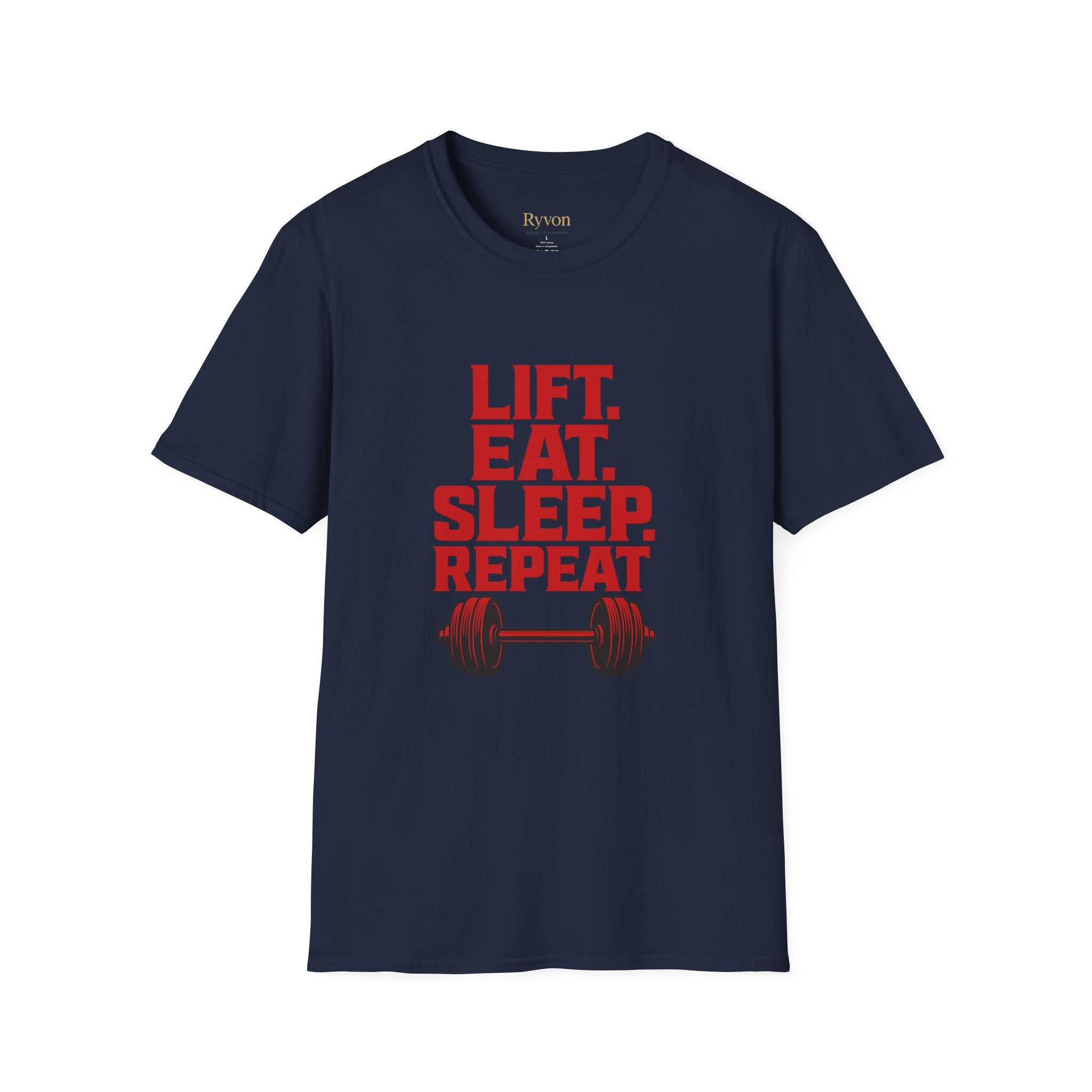 Lift. Eat. Sleep. Repeat. T-Shirt — Workout Gym Tee with Barbell Graphic