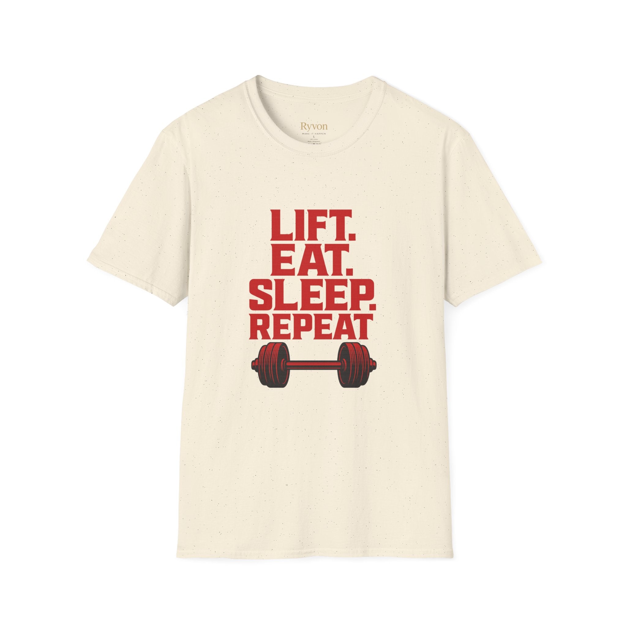 Lift. Eat. Sleep. Repeat. T-Shirt — Workout Gym Tee with Barbell Graphic